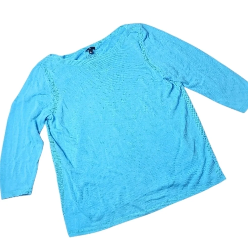 TALBOTS | Light Blue Linen Blend Preppy Breathable‎ Scoop Neck Knit Sweater | L